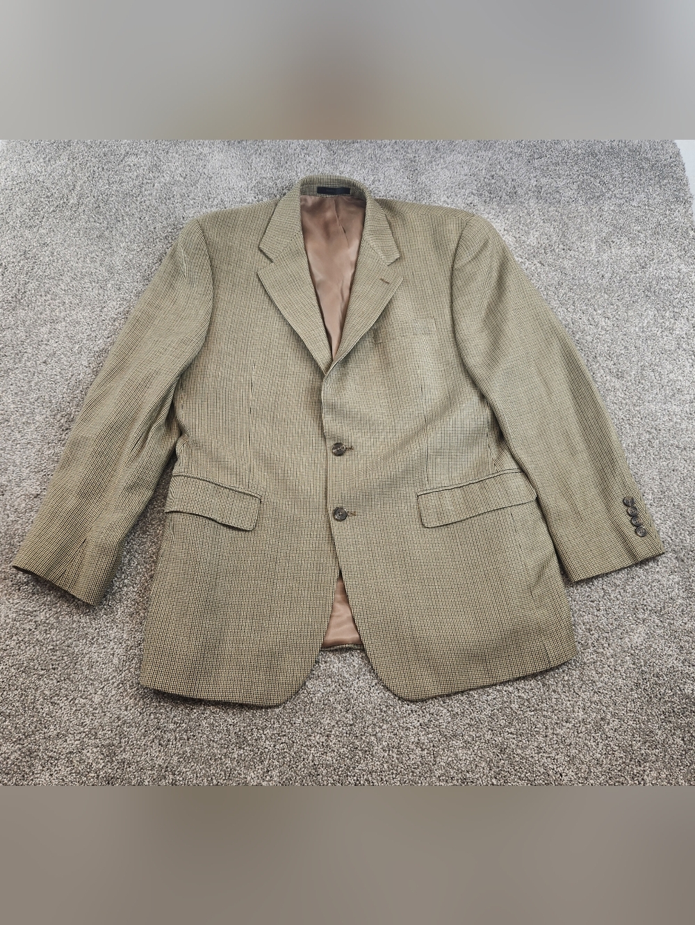 CHAPS Mens 40R Black Brown Houndstooth Wool Silk Blend